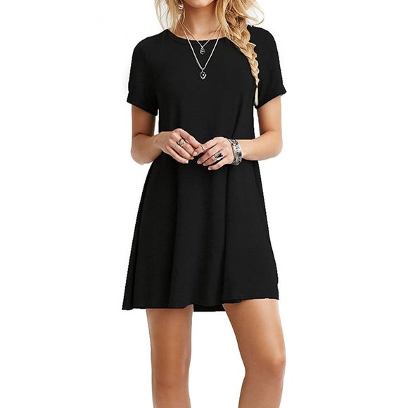 Dresses & Skirts - Short Sleeve Casual Loose Swing Basic Cotton Simple Tunic T-shirt Dress NEW